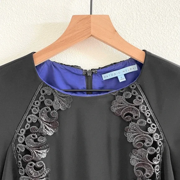 Antonio Melani Black Lace Trim Sheath Dress Women’s 2 - Picture 3 of 7